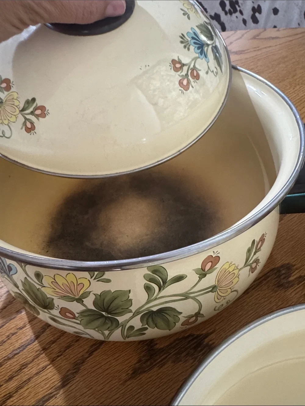 Vintage Kobe floral enamel coated cook set